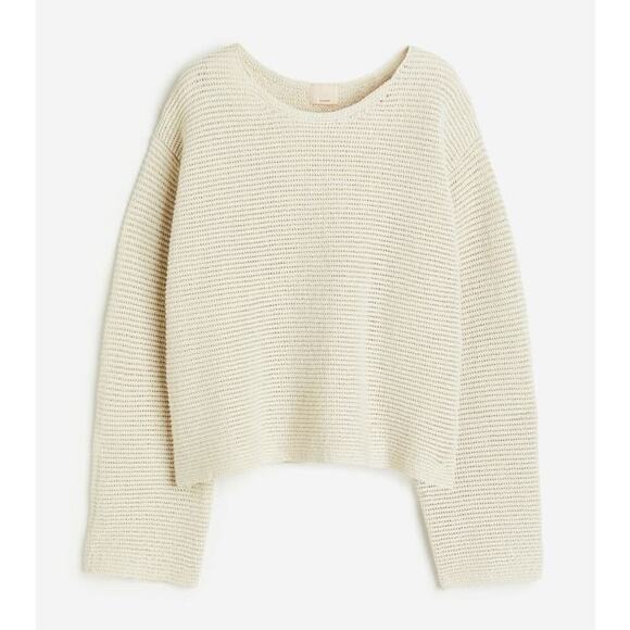 H&M Oversized Silk Blend Knit Crewneck Pullover Sweater Ivory/Cream Size Medium - Picture 7 of 7
